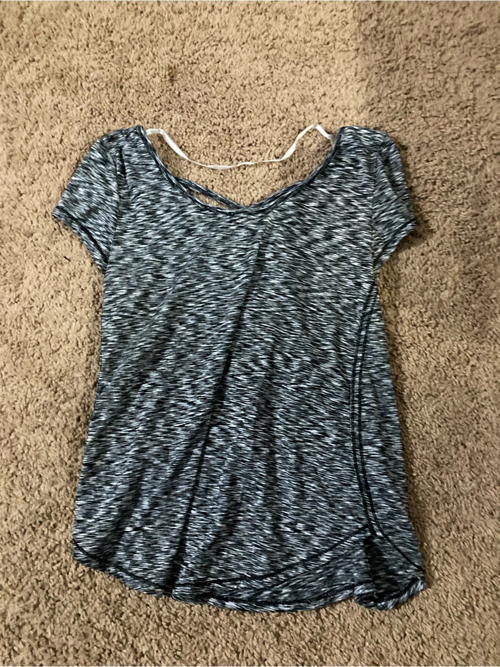 Calvin Klein Black and White Marled Short Sleeve V-Neck Tee